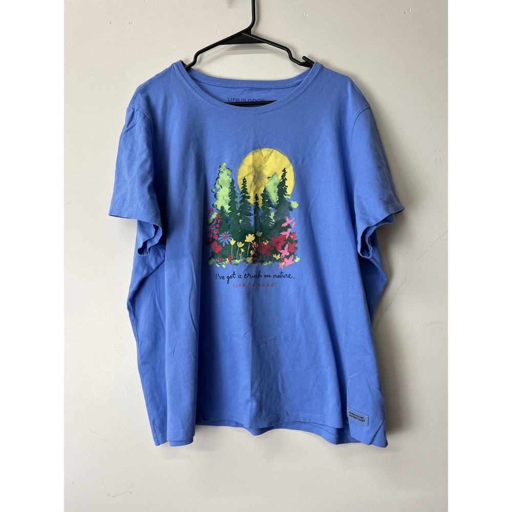 Life Is Good Crusher T-Shirt Xxxl Blue Cotton Crush Nature Floral Moon Sun Tree